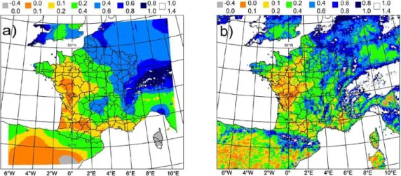 Fig. 8. Soil wetness index (negative values are associated with very dry soils; values larger than one indicate moist soils evaporating at maximum rate) on 1 October 2010