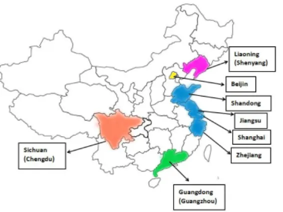 Figure 1: The 6 Pilot Provinces and 2 Pilot Cities (Beijing &amp; Shanghai)