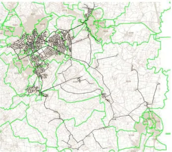 Figure 1. Online model geographical extent showing all pipes, background map and DMA boundaries.