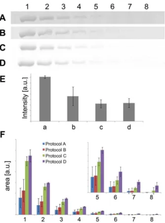 Figure 3. The influence of EDTA concentration on gel destaining. Illustrations of gel backgrounds after 1 hr incubation using different EDTA concentrations (0, 0.5, 1, 2, 4, 8, 16, 32, and 40 mM EDTA solutions, respectively) are shown (A)