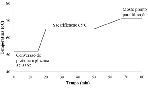 Figura 1.5 - Perfil de temperatura de um programa de brassagem típico (Stewart, 2016).