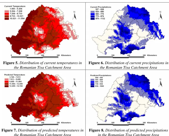 Figure 5. Distribution of current temperatures in  the Romanian Tisa Catchment Area