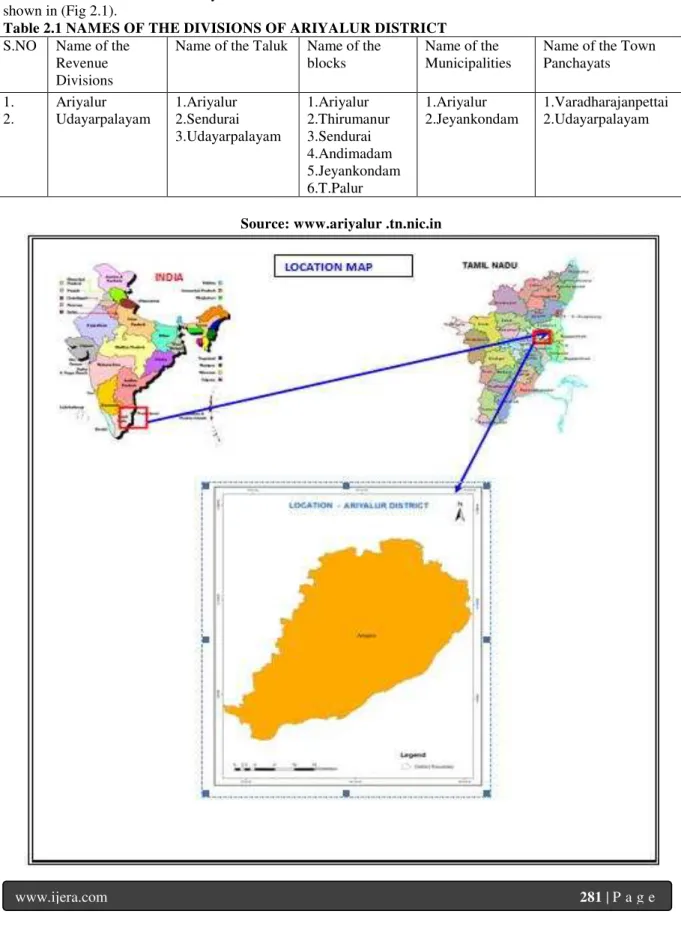Table 2.1 NAMES OF THE DIVISIONS OF ARIYALUR DISTRICT  S.NO  Name of the 