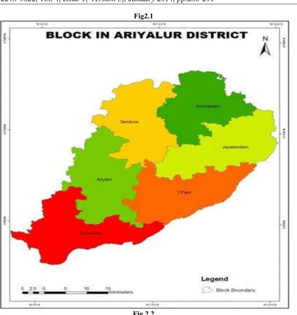 Fig 2.2  The  above  table  illustrates  two  Revenue  divisions  such  as  Ariyalur  and  Udayarpalayam  in  Ariyalur  District  .15  Firkas,195  Revenue  villages,  2Municipalities, 2 Town panchayats  and 201 village  panchayats come under this district