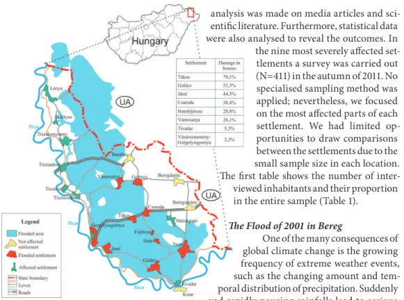 Figure 1  v  he looded study area and the damage in the  settlements caused by the lood