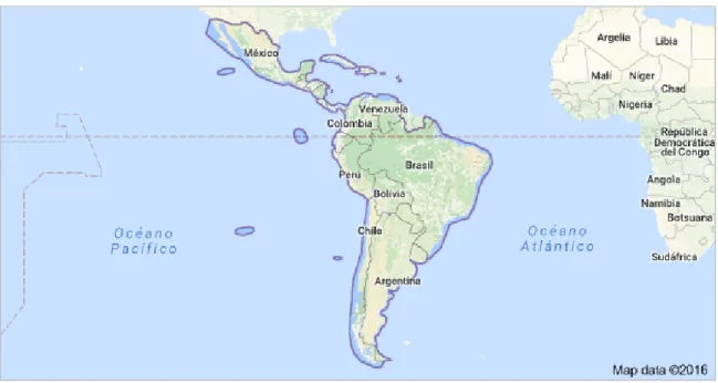 Figure 3. Latin America map  Source: (Google Map, 2016) 
