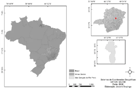 Figura  2.1.  Mapa  de  localização  geral  do  Parque  Estadual  do  Rio  Preto  (PERP),  no  Município de São Gonçalo do Rio Preto-MG