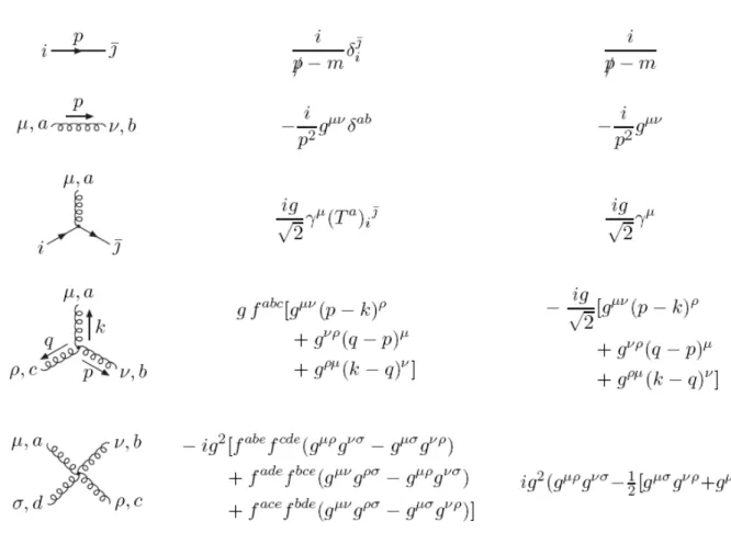 Figura 5.1: Regras de Feynman para QCD. Fonte: [10].