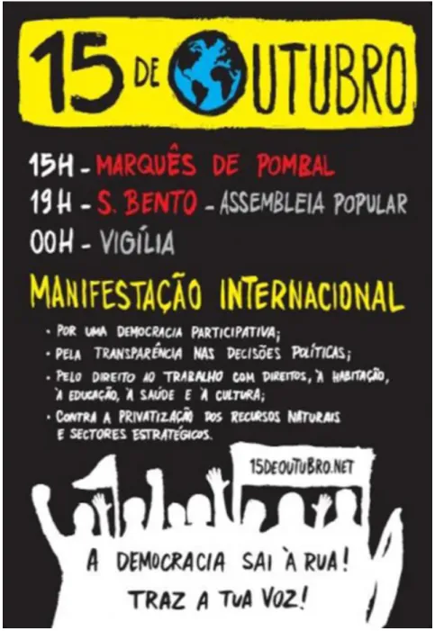 Ilustração  4  -  Flyer  de  incentivo  à  mobilização  –  Movimento  15  de  Outubro, em Lisboa