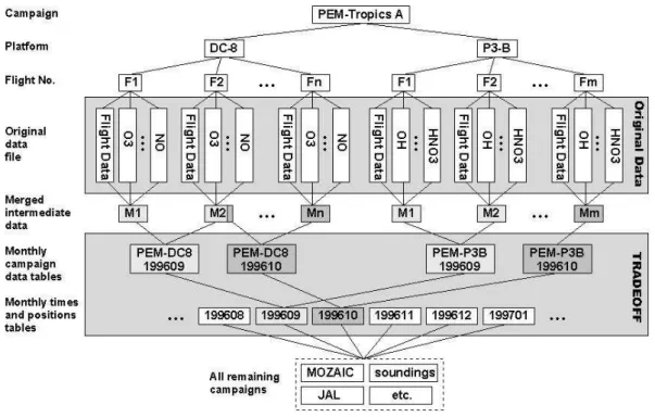 Fig. 2. Data file processing steps and structure of the TRADEOFF database. See text for further details.