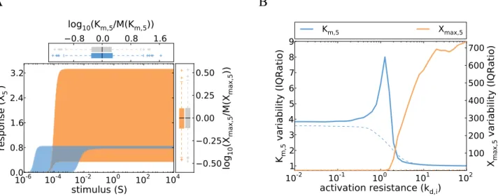 Figure 4. Cell-to-cell variability of cascades with a localized switch at the terminal level