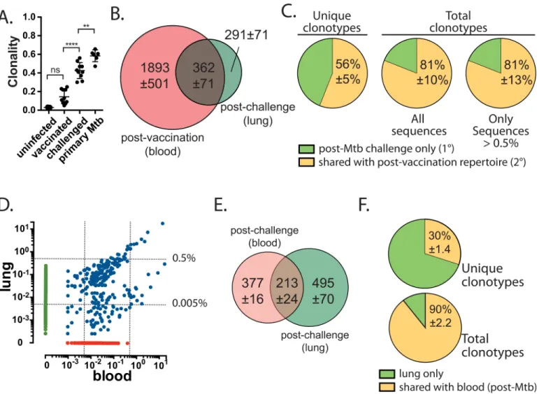 Fig 7. TCRβ deep sequencing reveals the dual contribution of the primary and secondary effector CD8 + T cell response in vaccinated mice challenged with Mtb