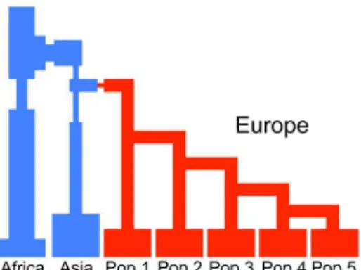 Figure 1. Schematic of demographic model used in the simulations. Parameter values were inferred by calibrating to patterns of variation in exome data from 316 European Americans.