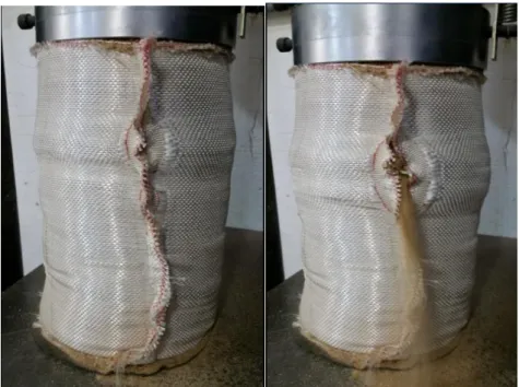 Figure 3.30. Failure of the small columns due to loading at seam. 