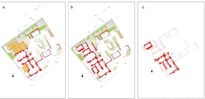 Figure 1: An archaeological map based on topographical database has been developed. Some spatial overlay based on third dimension connotation   have been achieved: in the sequence picture each representation shows different planimetric section level