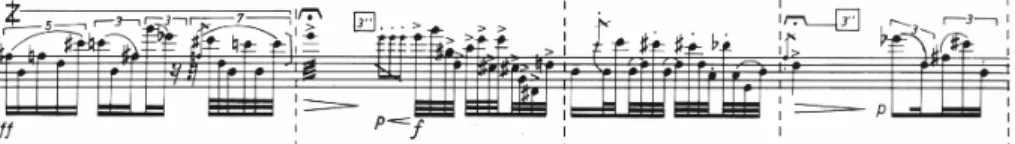 Fig. 7: Alturas fixas e saltos entre regiões da tessitura. Berio, Sequenza VII, para oboé (sistema 12)