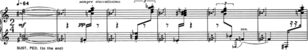 Fig. 3: A ressonância implícita em uma textura de acordes em staccato. Berio, Leaf (comp