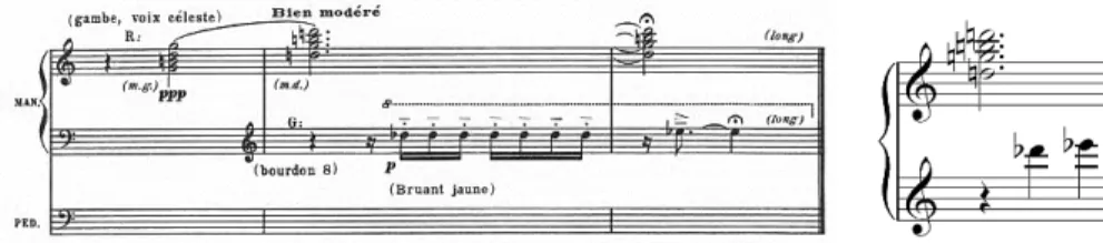 Fig. 6: Meditação V, comp. 106, 107. Notação da partitura e sua resultante espectral. 