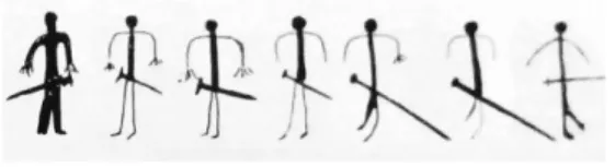 Figura  2  -  Exemplos  de  representações  antropomórficas presentes em estelas (adaptado  de Celestino Perez, 2001, Fig.13) 