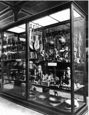 Figure 4. A display case with objects from Benin in the African Department of the Royal Museum of  Ethnology, Berlin, before 1914