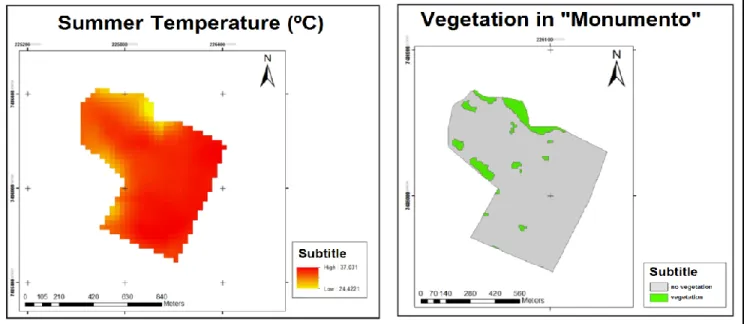 Figure 6 – Vegetation and Temperature in “Jardim Monumento” neighborhood. 