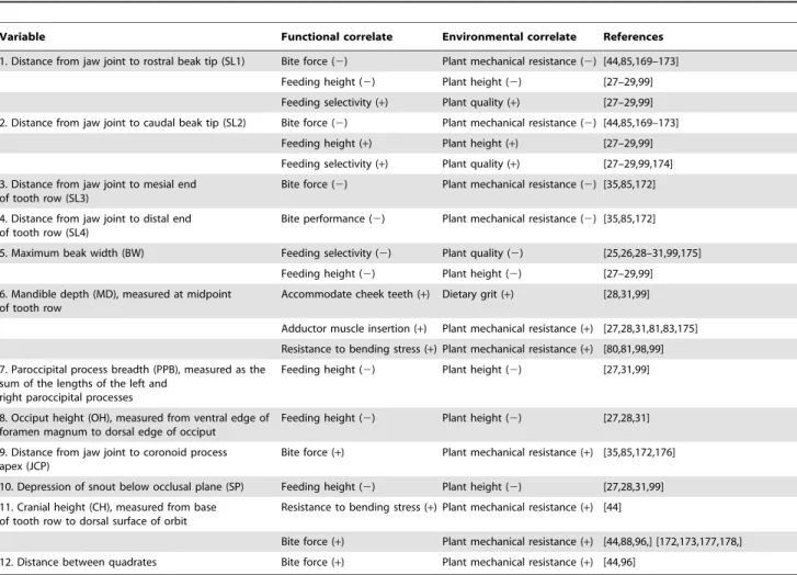 Table 1. Form-function complex of the herbivore skull (compare with Figure 1).