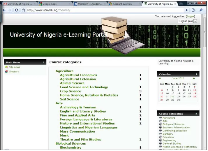 Fig 2: The University of Nigeria e-Learning Portal  Presently,  the  university  e-learning  portal,  as  at Tuesday, 