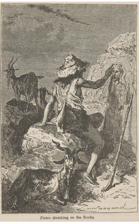 Fig. 1. Émile-Antoine Bayard, Pietro Sketching on the Rocks. From  Our Young Folks, vol