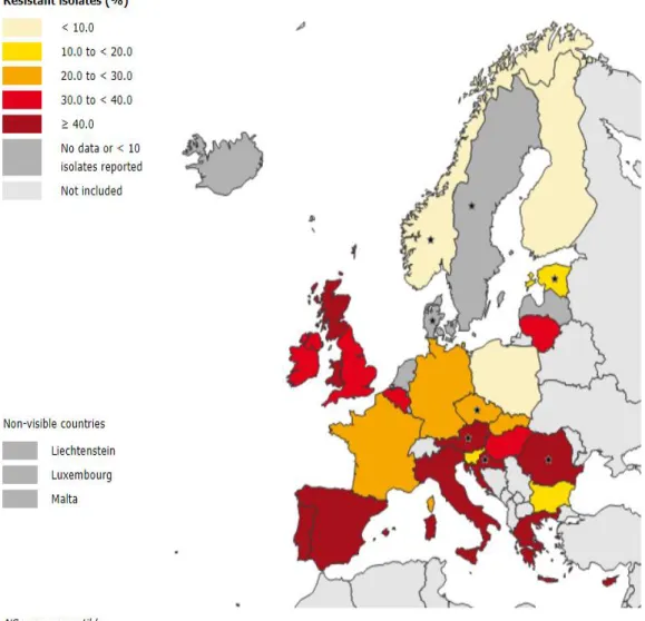 Figure 1.4- Distribution of HAI types by presence of HAI on admission in acute care  hospitals, ECDC PPS 2011-2012