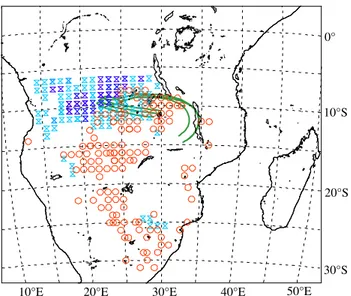 Fig. 10. Meteorological context of the TRACE-A campaign. Hori- Hori-zontal wind on isobaric surfaces on 6 October 1992, at 12:00 T