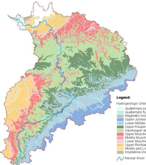 Fig. 3. Hydrogeological units in the Neckar basin (LGRB, 2000).
