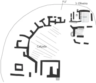 Figura 5.— Cabeço Redondo. Estruturas de pedra ou adobe e o seu suposto prolongamento.