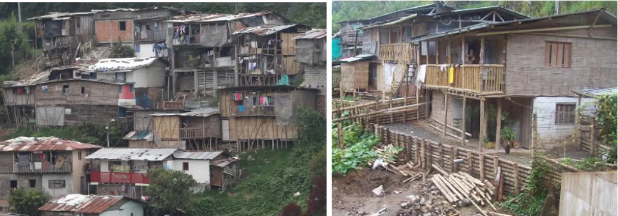 Figura 15 - Casas construídas com bambu em favelas e áreas rurais da Colômbia. Fotos: 
