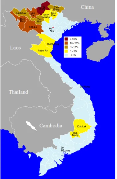 Figure 1: Distribution of the Hmong people in Vietnam 