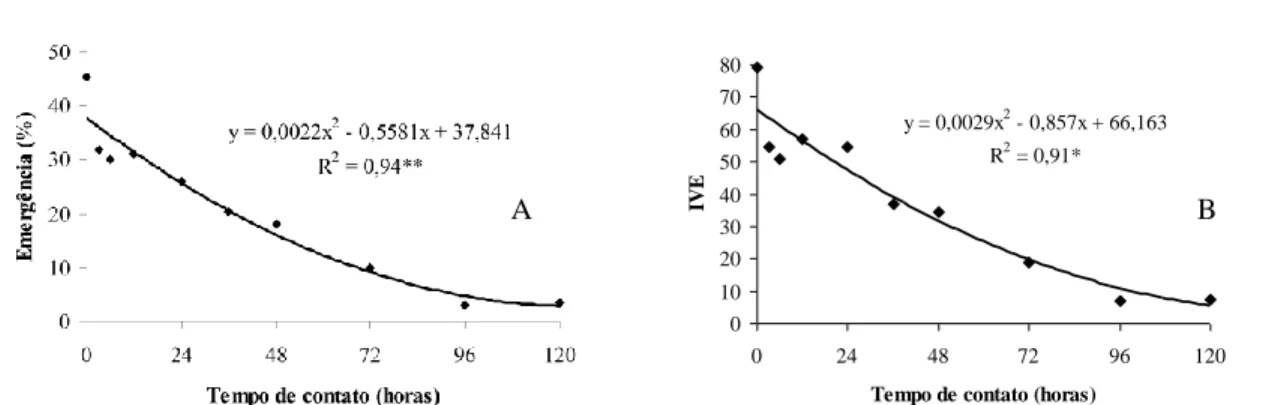 Figura 2. Emergência (A) e índice de velocidade de emergência (B) de plântulas de Brachiaria  brizantha  cv