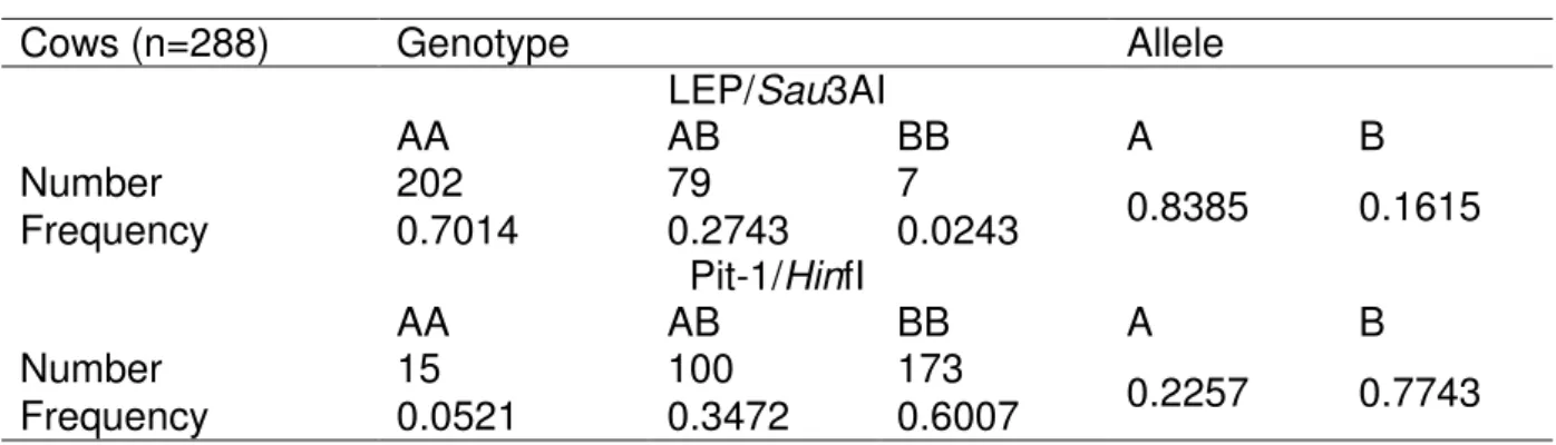 Table 2 Frequency of allele and genotypes of LEP/ Sau 3AI and Pit-1/ Hin fI 