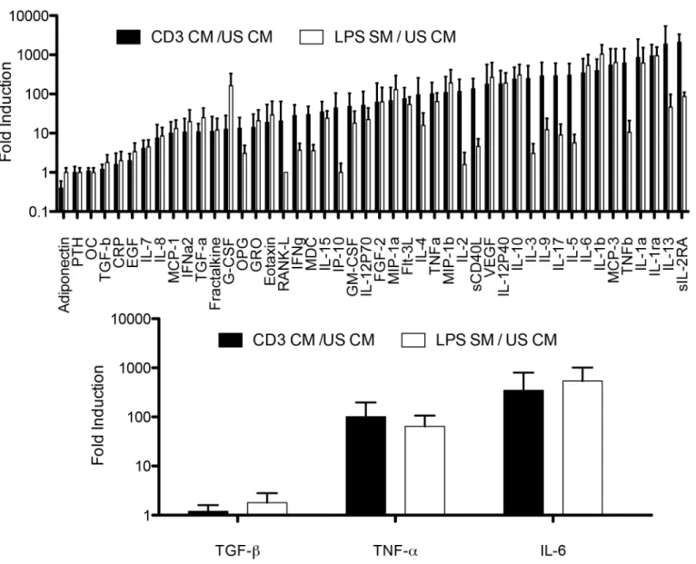 Fig 4. Characterization of conditioned media from activated healthy donor PBMC. Cytokine concentrations in the CM supernatants were measured by Luminex multiplex array in 5 representative normal donors