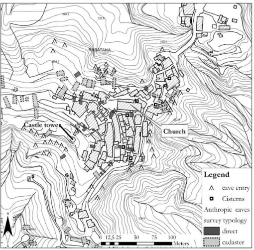 Fig. 5. Distribution of caves surveyed in Rabatana historical centre.
