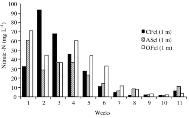 Figure  1  shows  the  nitrate-N  concentrations  for  lysimeters  containing  clay  loam  soil