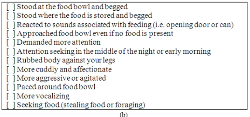 Fig. 1. (a) Behavior questionnaire-multiple choice questions (b) Behavior questionnaire-negative behavior checklist 