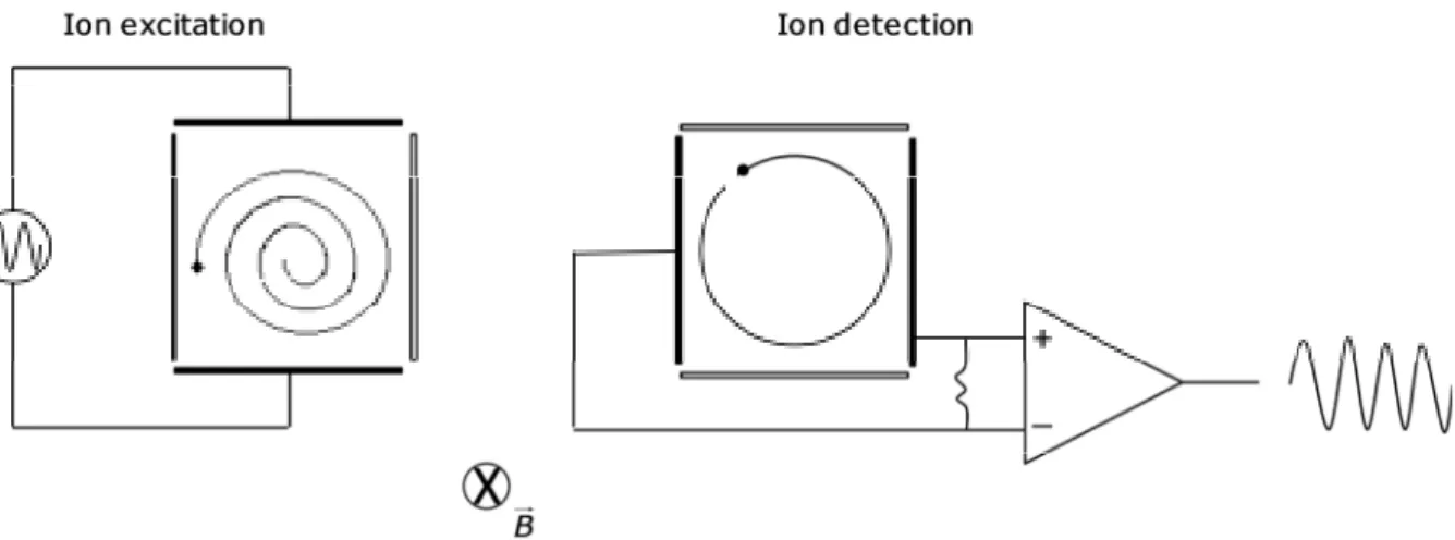 Figure 2.15: Ion cell in FT-ICR-MS. Adapted from reference 23. 