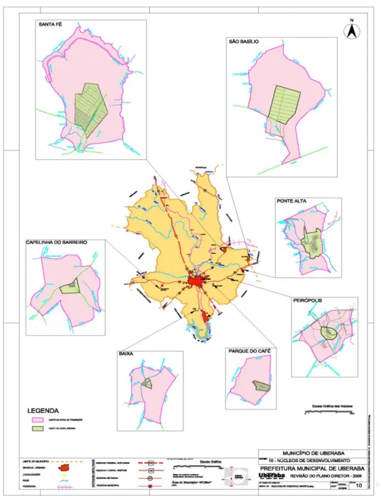 Figura 2 – Núcleos urbanos de Uberaba-MG (Fonte: Prefeitura Municipal de Uberaba-MG,  2007c)