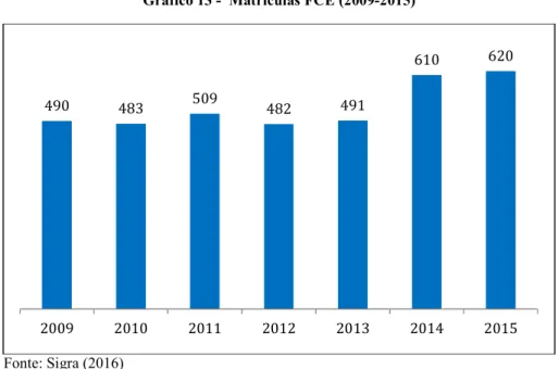 Gráfico 13 -  Matrículas FCE (2009-2015) 