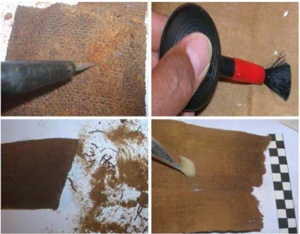 Fig. 4. Mechanical cleaning method applied on the textile objects 