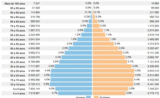 Gráfico 3 - Composição da população residente, por sexo, segundo os grupos de idade -  Brasil – 2010