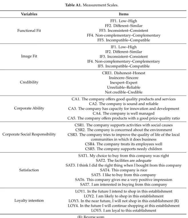 Table A1. Measurement Scales.