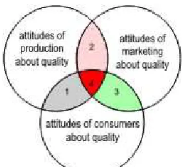 Fig. 1. Superposing of attitudes on the  quality : 1 – common attitudes (interests 