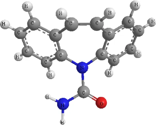 Fig. 1 – Estrutura química da carbamazepina geradas pelo software ChemBioDraw Ultra 11.0