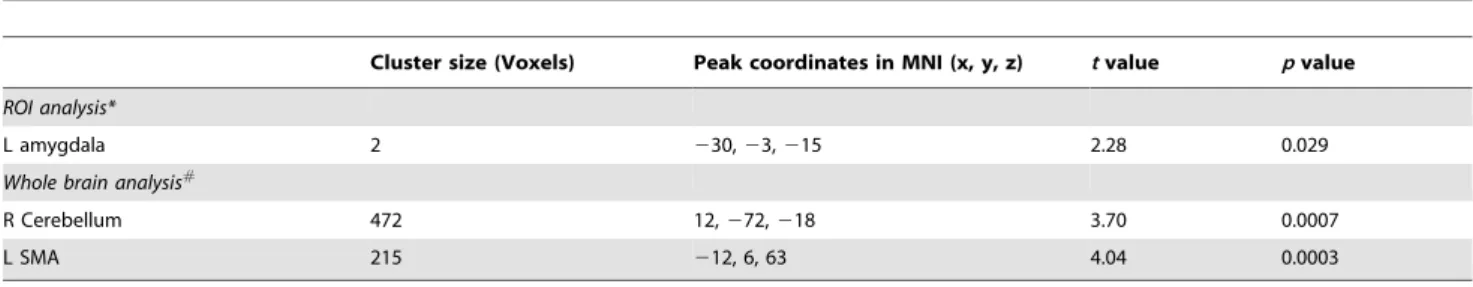 Figure 7. Significant difference in activation in l/l group and s/s group in a whole brain analysis
