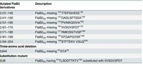 Table 2. (Continued) Mutated FlaB2 derivatives